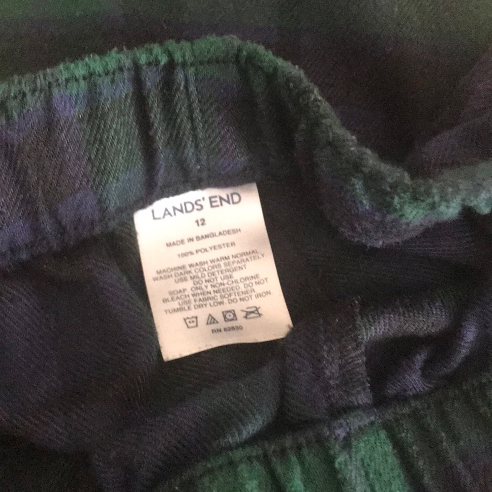Lands' End Green and Navy Plaid Kids Pajama Pants - Picture 3 of 3